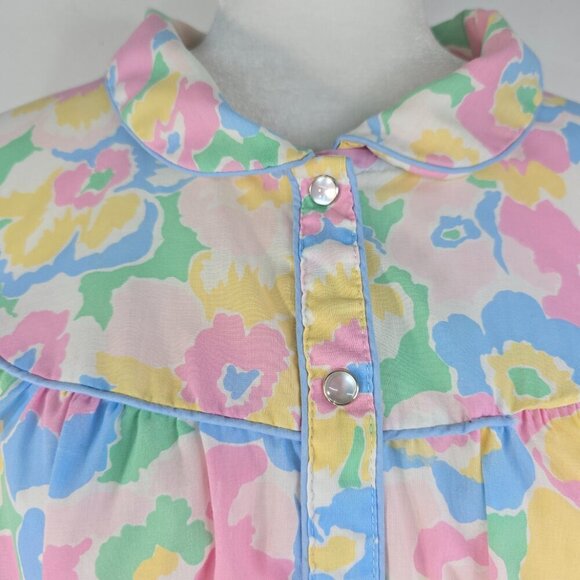 Vintage 80s 90s Cathy MultiColor  Floral Pearl Snap House Dress Nightgown Duster - Picture 5 of 9